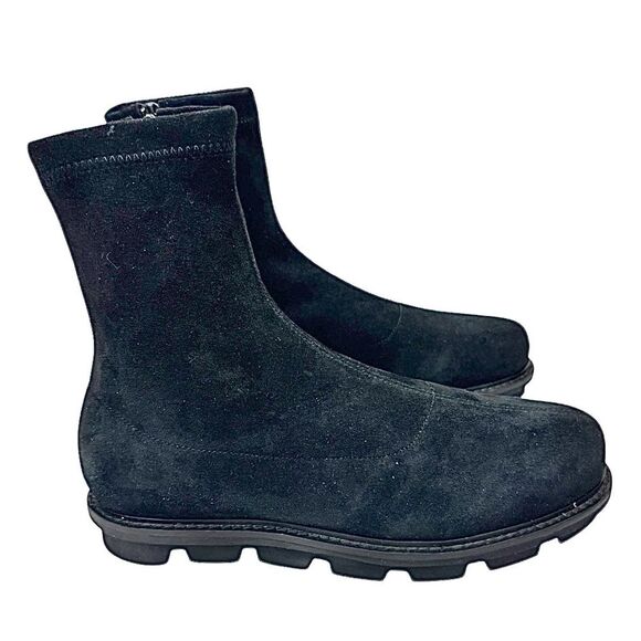 Chocolat Blu Boots Womens 7 M Black Suede Leather Heeled Zip Ankle Booties - Picture 6 of 8